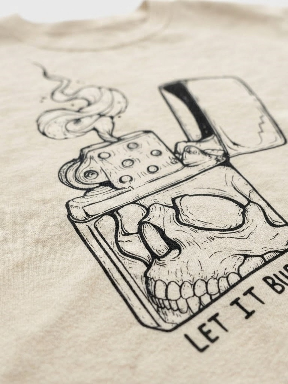 Cream Graphic Tee with Skull Lighter Illustration - Picture 2 of 2